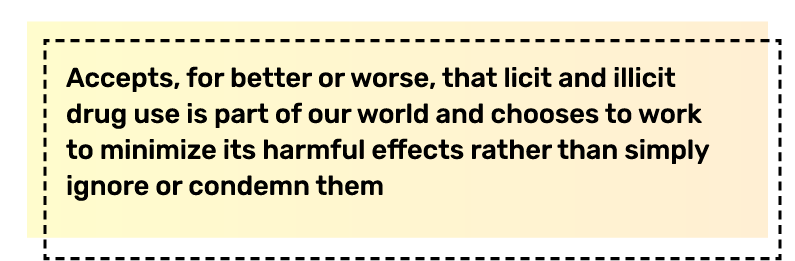 [Graphic] 8 Principles of Harm Reduction #1: Accepts, for better or worse, that licit and illicit drug use is part of our world and chooses to work to minimize its harmful effects rather than simply ignore or condemn them